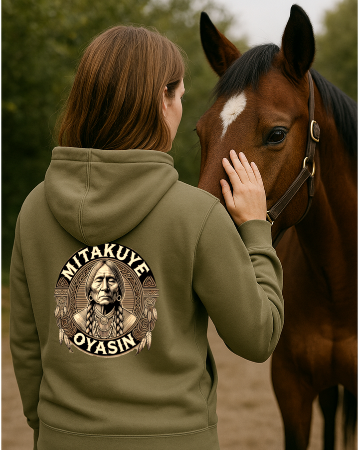 Mitakuye Oyasin - Premium Bio Hoodie, 100 % Bio-Baumwolle Rückendruck