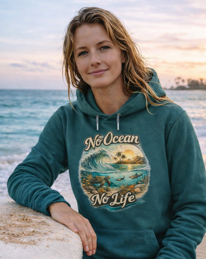 No Ocean No Life Premium Bio Hoodie 100 % Bio-Baumwolle Unisex