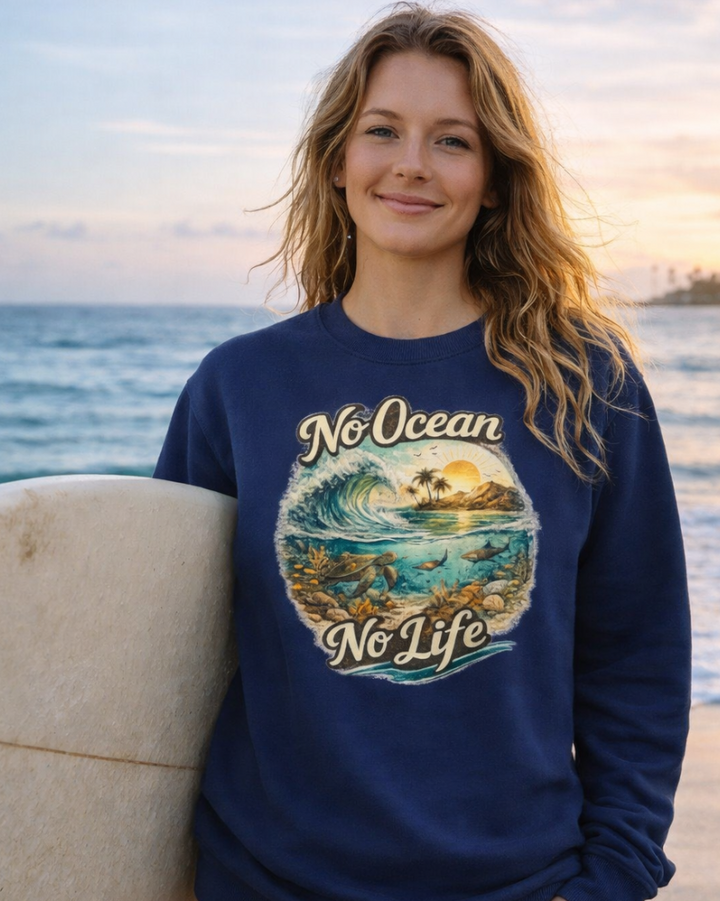 No Ocean No Life Premium Bio Sweatshirt 100 % Bio-Baumwolle Unisex