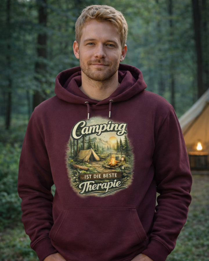 Camping ist die beste Therapie Premium Bio Hoodie 100 % Bio-Baumwolle Unisex