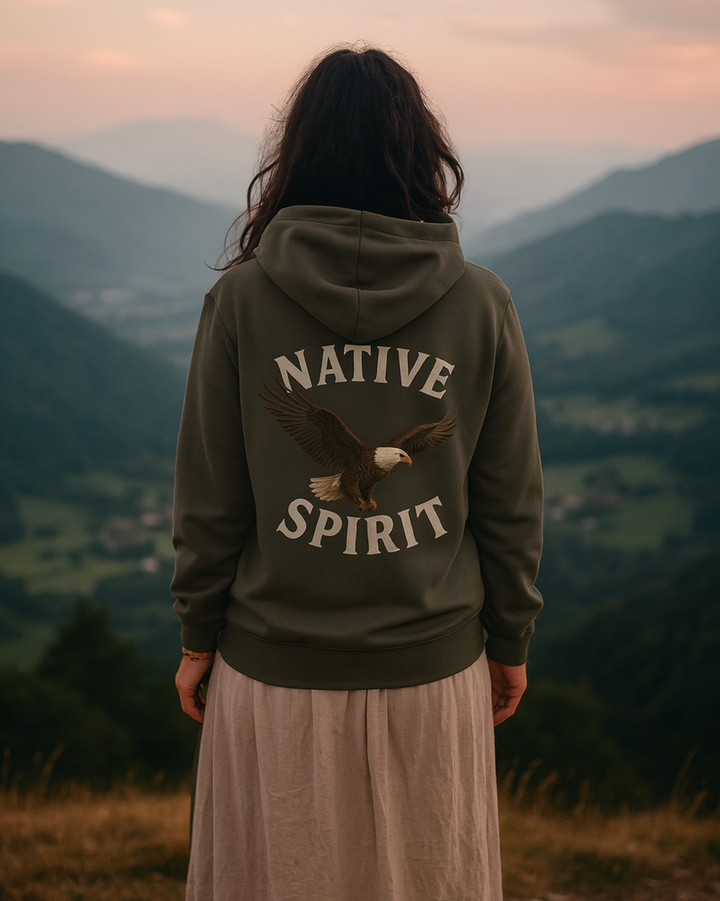 Native Spirit Premium Bio Hoodie 100 % Bio-Baumwolle Rückendruck