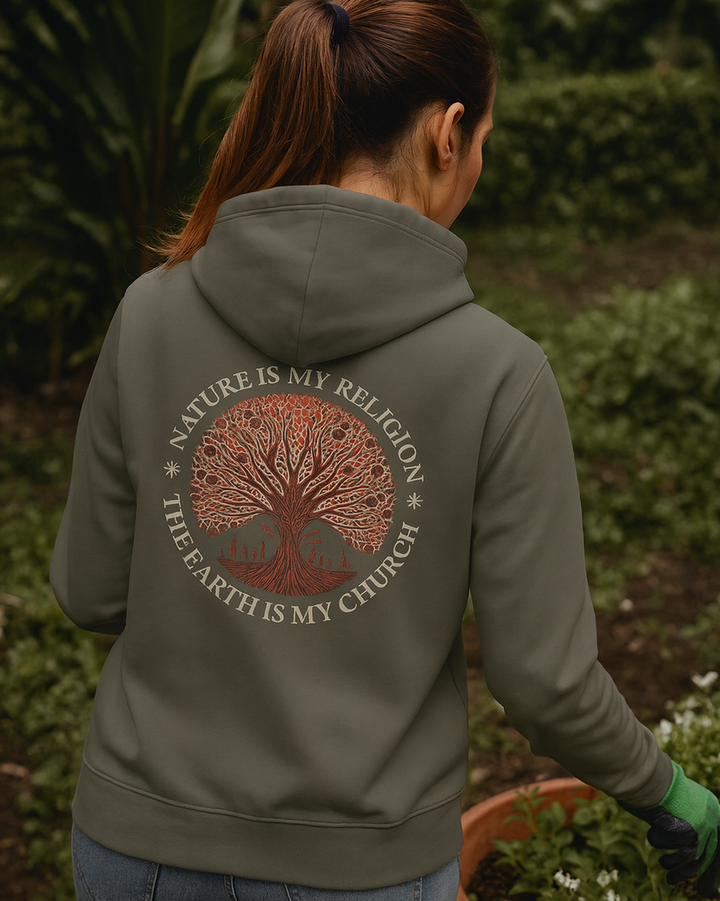 The Earth is my Church Premium Bio Hoodie 100 % Bio-Baumwolle Rückendruck