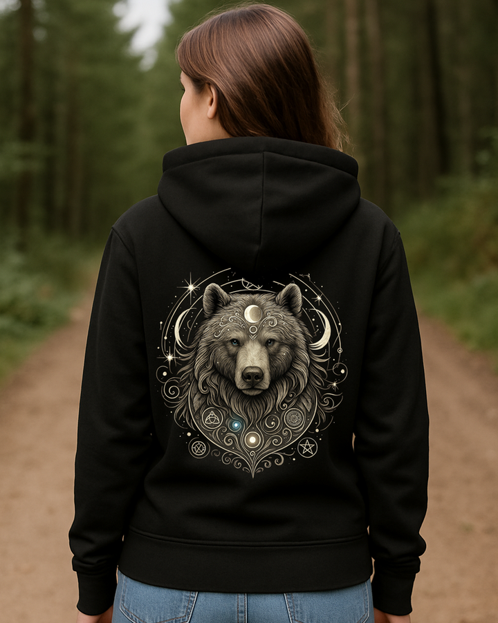Mystik Bär Premium Bio Hoodie 100 % Bio-Baumwolle Rückendruck