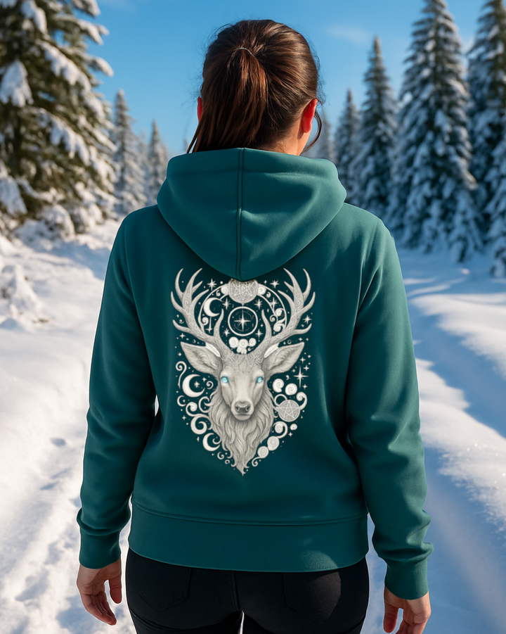 Mystik Hirsch Premium Bio Hoodie 100 % Bio-Baumwolle Rückendruck