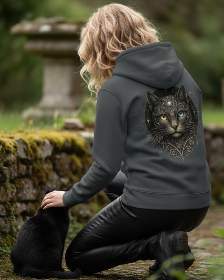 Mystik Katze Premium Bio Hoodie 100 % Bio-Baumwolle Rückendruck