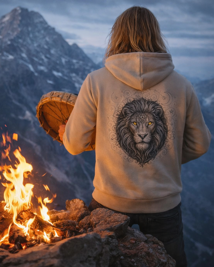 Mystik Löwe Premium Bio Hoodie 100 % Bio-Baumwolle Rückendruck