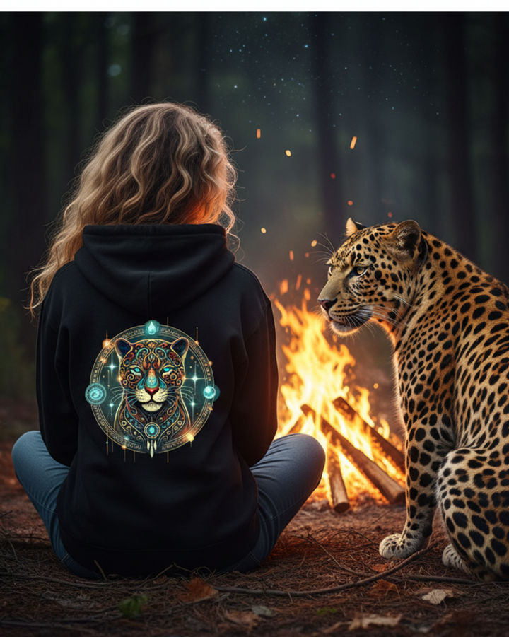 Mystik Leopard Premium Bio Hoodie 100 % Bio-Baumwolle Rückendruck