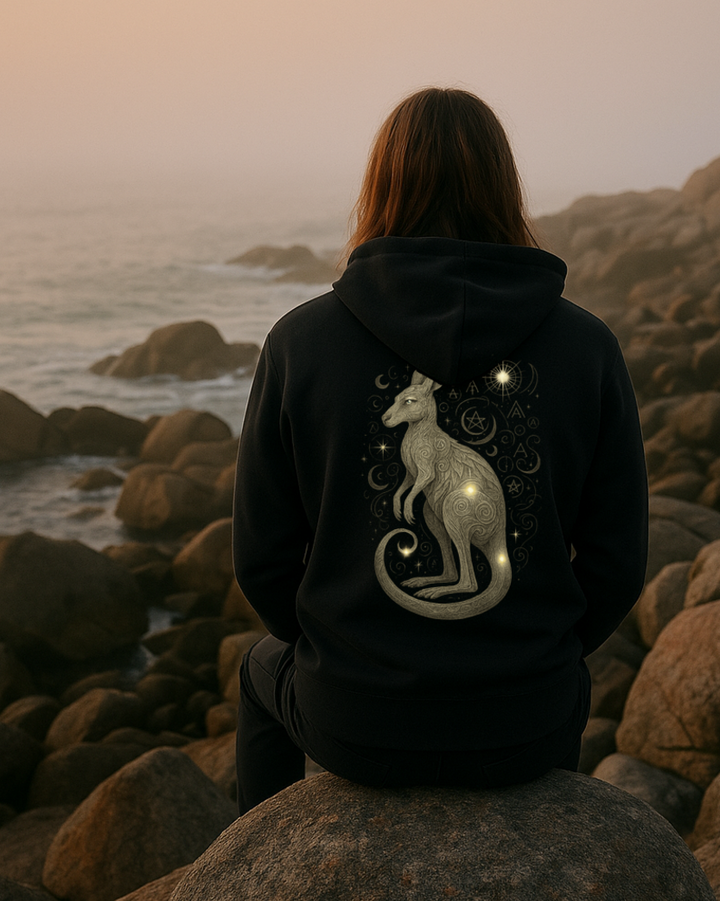 Mystik Känguru Premium Bio Hoodie 100 % Bio-Baumwolle Rückendruck