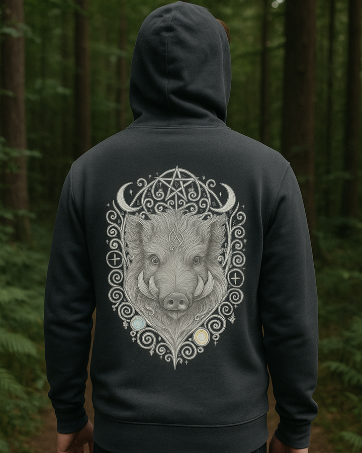 Mystik Wildschwein Premium Bio Hoodie 100 % Bio-Baumwolle Rückendruck