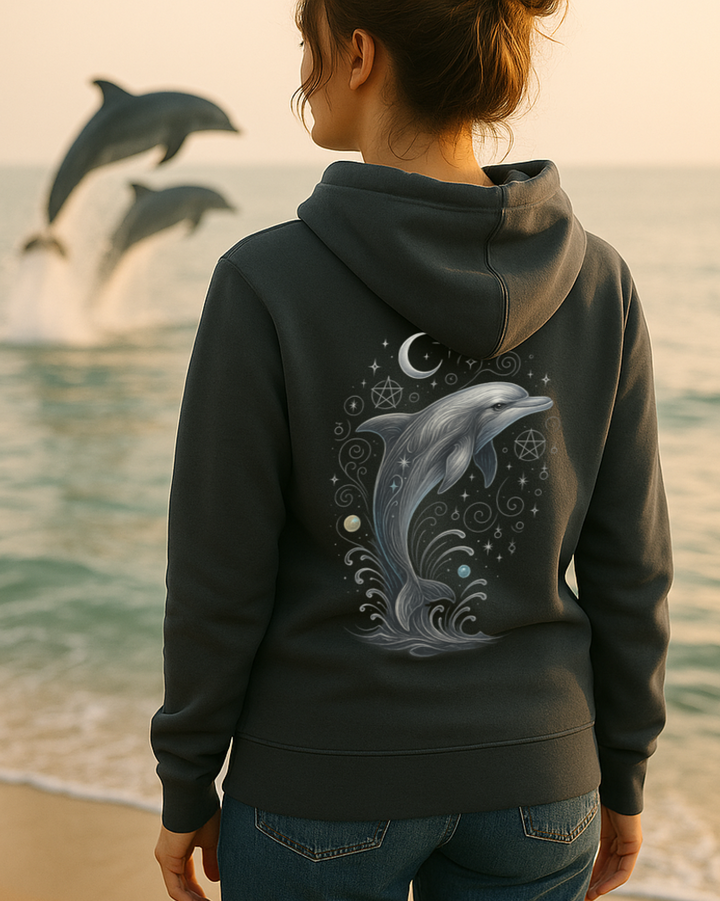 Mystik Delfin Premium Bio Hoodie 100 % Bio-Baumwolle Rückendruck