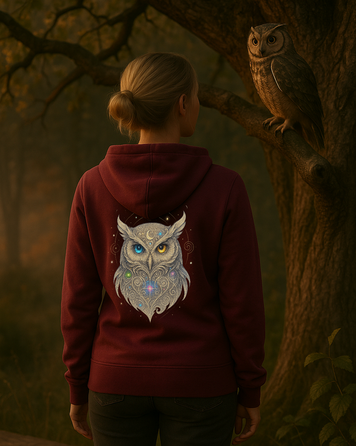 Mystik Eule Premium Bio Hoodie 100 % Bio-Baumwolle Rückendruck