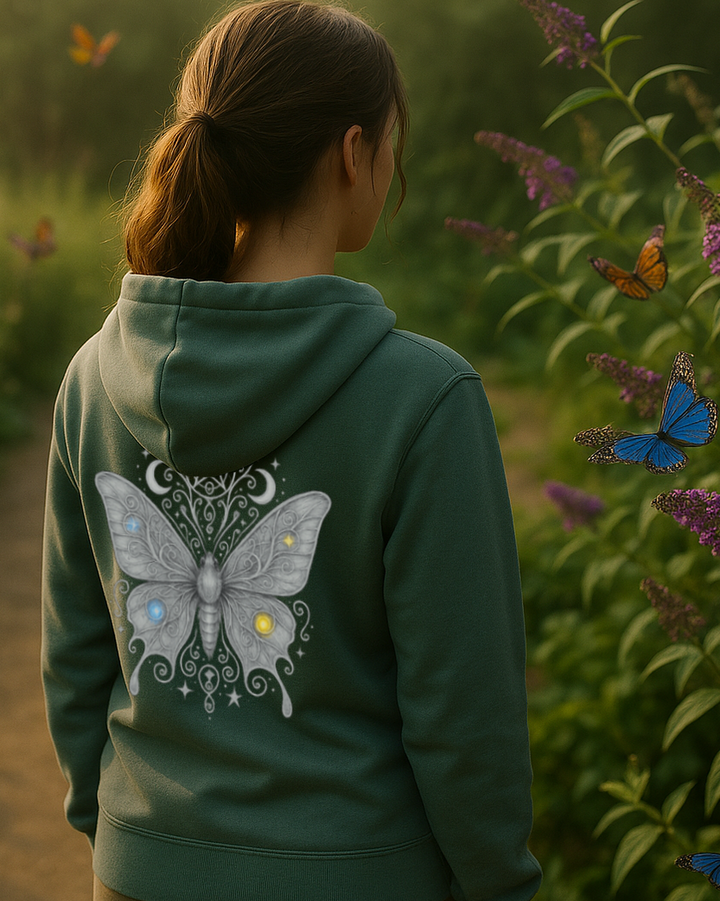 Mystik Schmetterling Premium Bio Hoodie 100 % Bio-Baumwolle Rückendruck