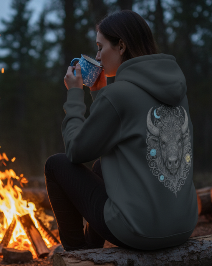 Mystik Bison Premium Bio Hoodie 100 % Bio-Baumwolle Rückendruck