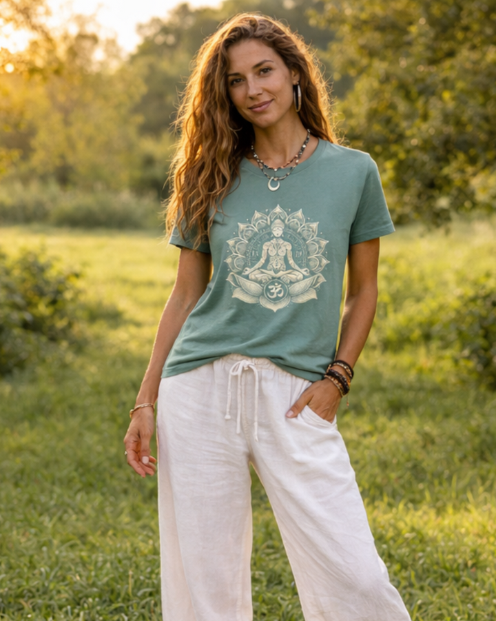 Yoga Om Lady Premium Bio T-Shirt 100 % Bio-Baumwolle Unisex