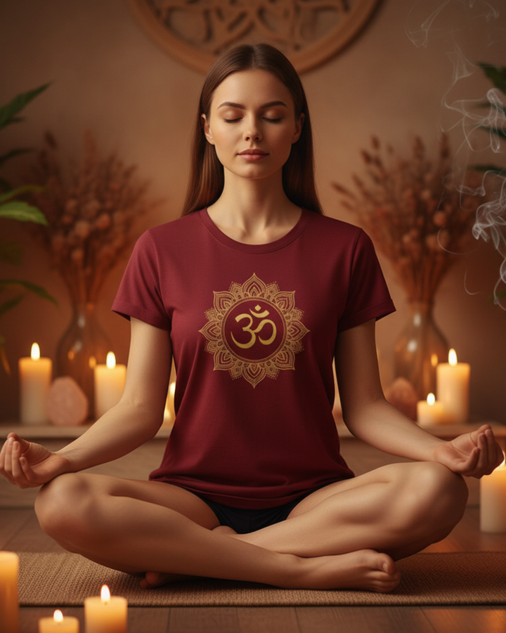 Om Lotus Gold Lady Premium Bio T-Shirt 100 % Bio-Baumwolle