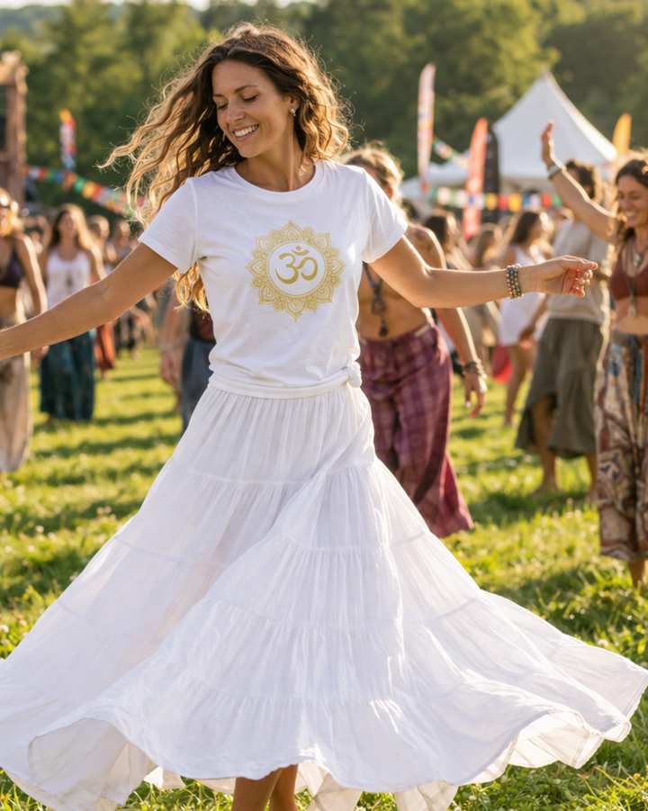 Om Lotus Gold Lady Premium Bio T-Shirt 100 % Bio-Baumwolle