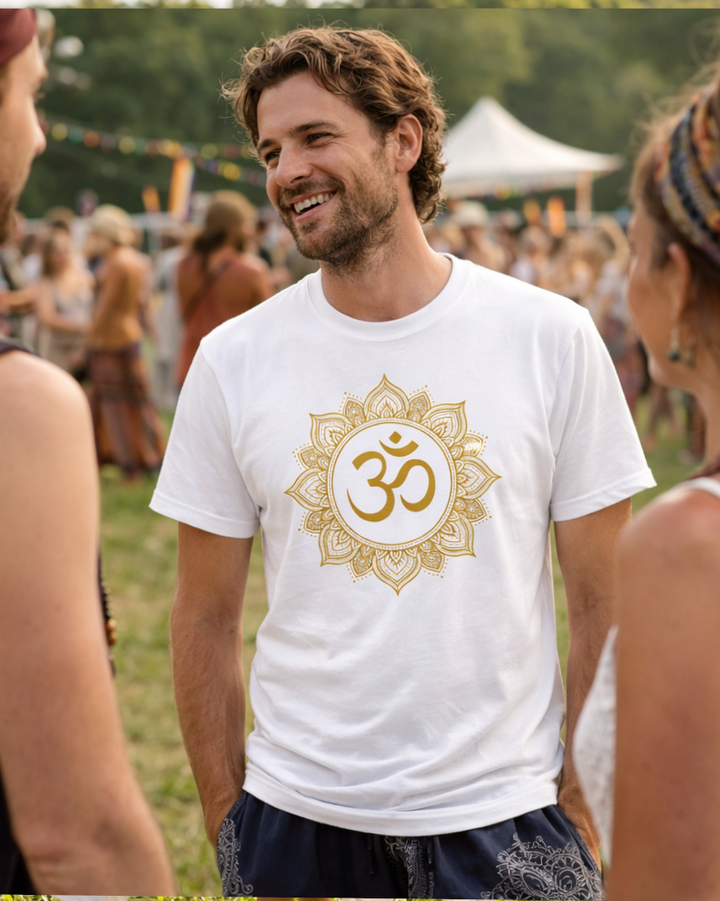 Om Lotus Gold Premium T-Shirt 100 % Bio-Baumwolle