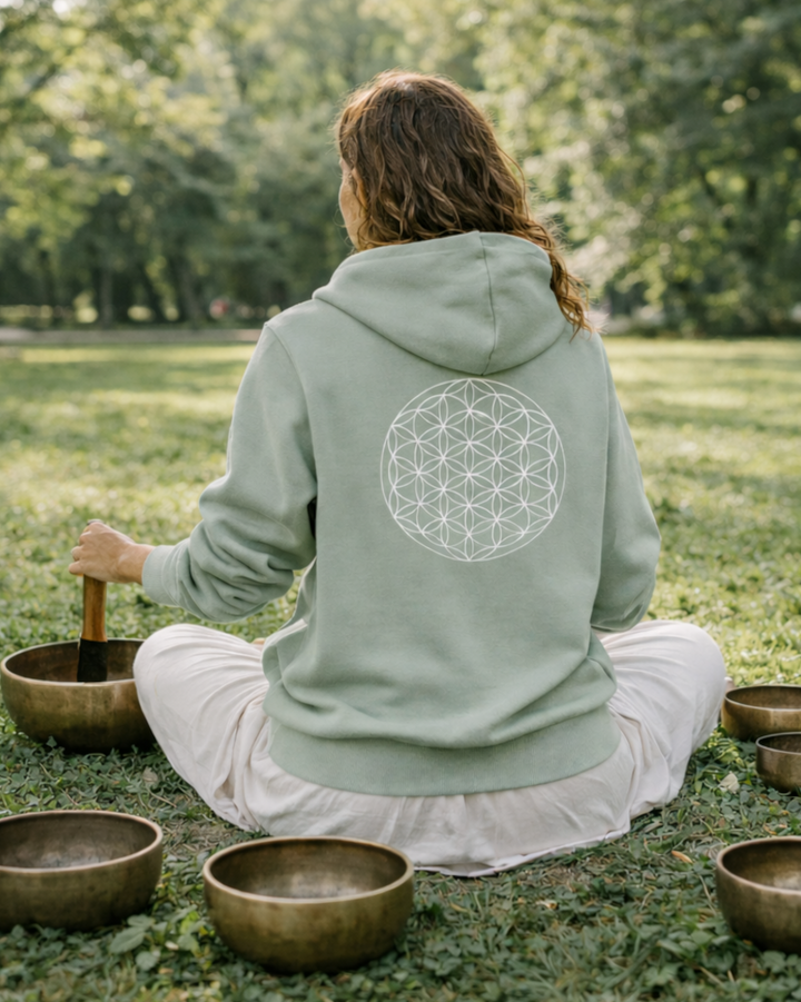 Blume des Lebens Premium Bio Hoodie 100 % Bio-Baumwolle Rückendruck