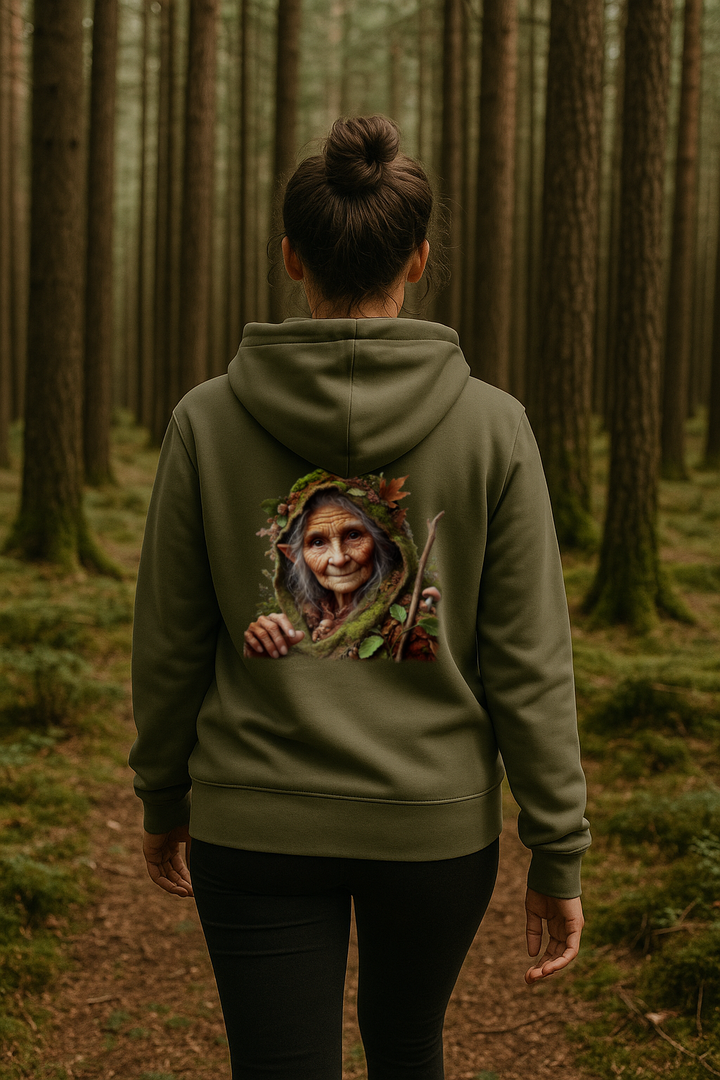 Hüterin des Waldes Premium Bio Hoodie 100 % Bio-Baumwolle Rückendruck