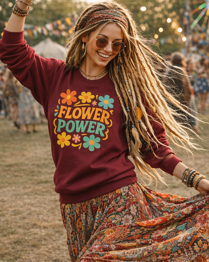 Flower Power Premium Bio Sweatshirt 100 % Bio-Baumwolle Unisex