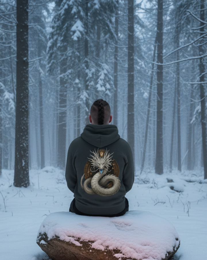 Mystik Drache Premium Bio Hoodie 100 % Bio-Baumwolle Rückendruck