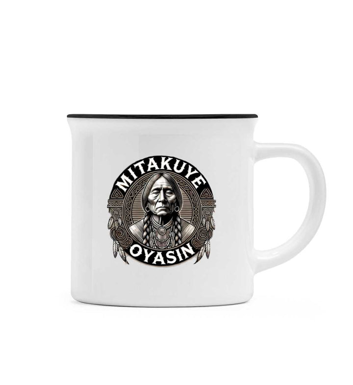 Mitakuye Oyasin Keramiktasse im Retro-Stil