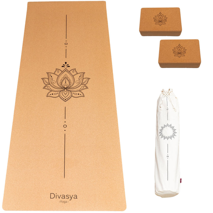 Yoga Set STARTER: Kork Yogamatte mit 2x Yogablock, 100 % natürlich