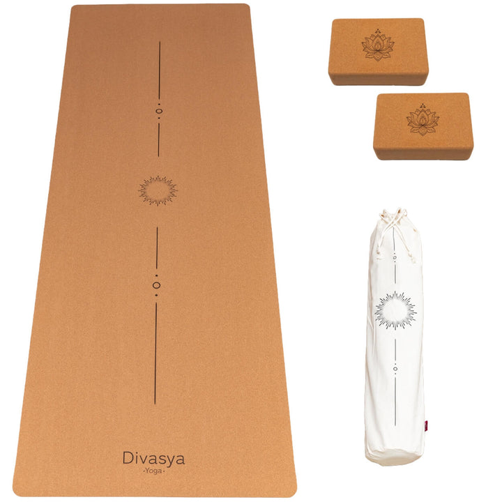 Yoga Set STARTER: Kork Yogamatte mit 2x Yogablock, 100 % natürlich