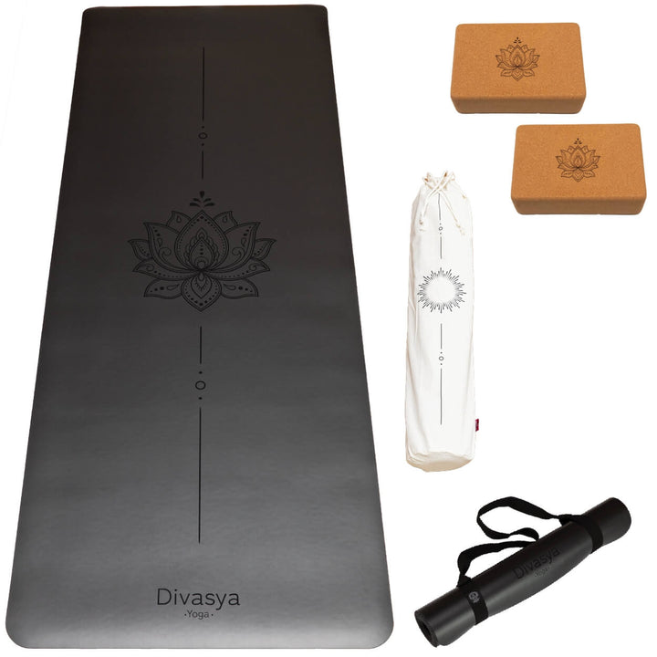 Yoga Set STARTER: Eco-PU Yogamatte mit 2x Yogablock, Tragegurt, Schutzhülle