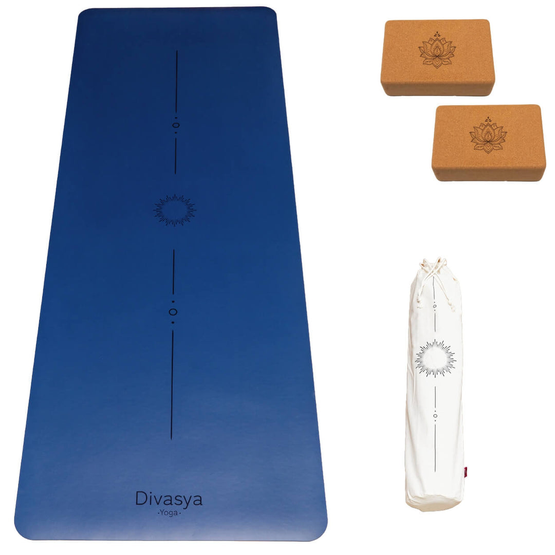 Yoga Set STARTER: Eco-PU Yogamatte mit 2x Yogablock, Tragegurt, Schutzhülle