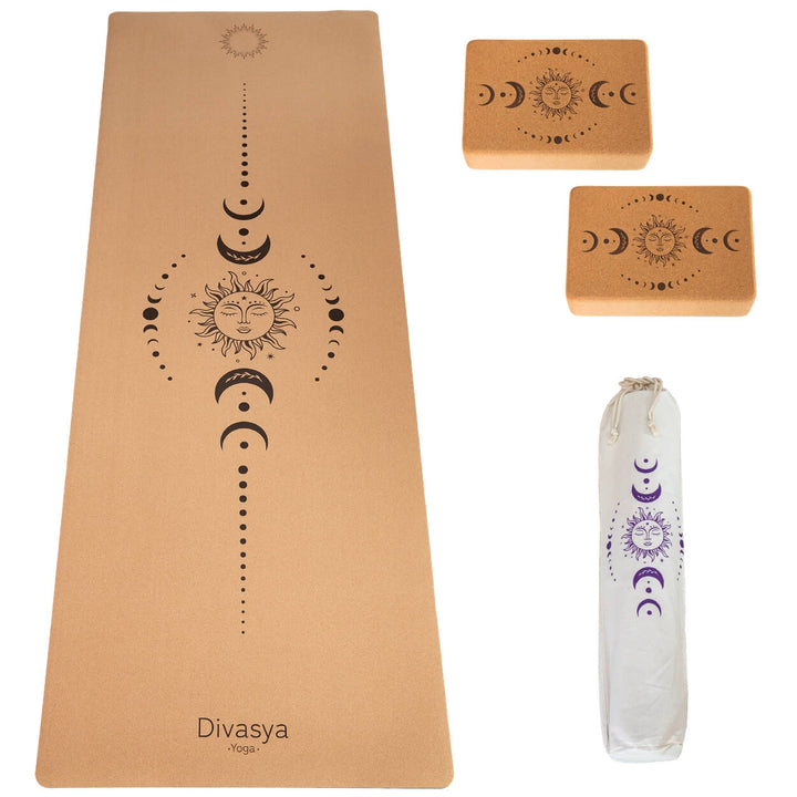 Yoga Set STARTER: Kork Yogamatte mit 2x Yogablock, 100 % natürlich