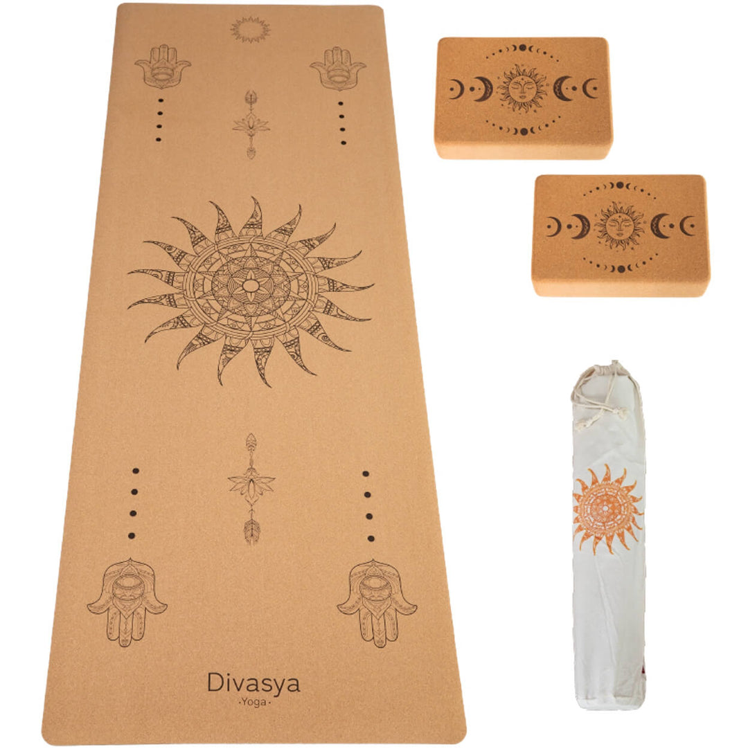 Yoga Set STARTER: Kork Yogamatte mit 2x Yogablock, 100 % natürlich