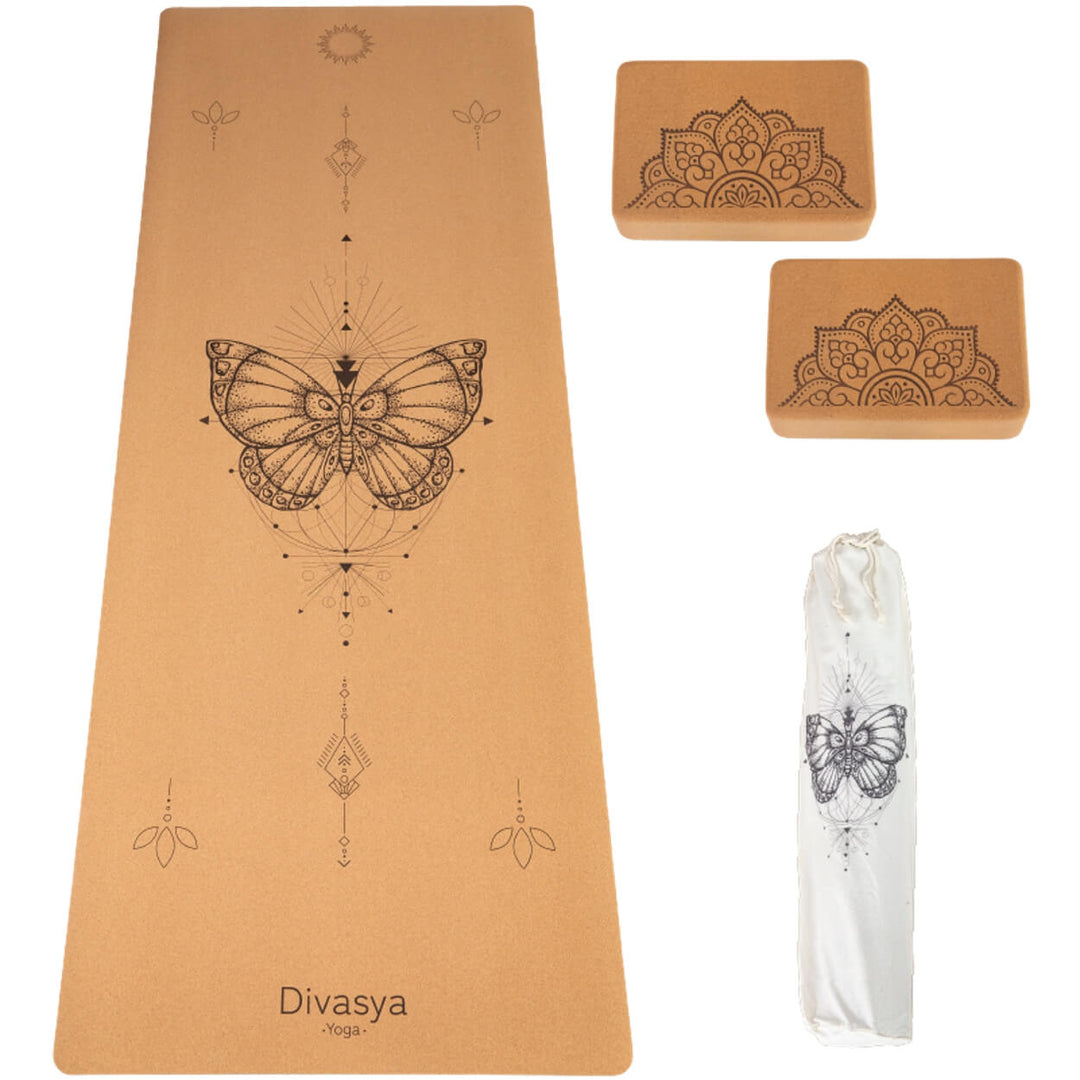 Yoga Set STARTER: Kork Yogamatte mit 2x Yogablock, 100 % natürlich