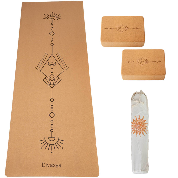 Yoga Set STARTER: Kork Yogamatte mit 2x Yogablock, 100 % natürlich