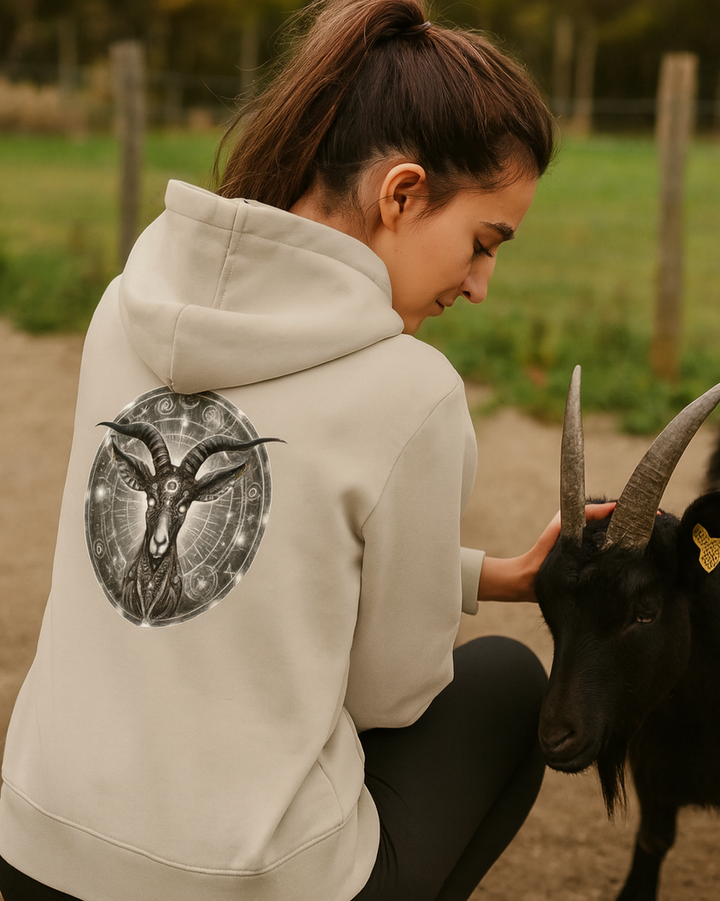 Mystik Ziege Premium Bio Hoodie 100 % Bio-Baumwolle Rückendruck